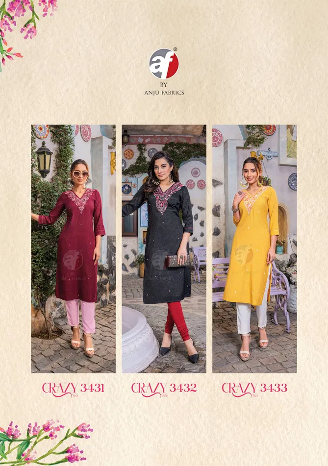 Crazy Vol 6 By AF Knot Work Viscose Rayon Designer Kurtis Wholesale Price In Surat	